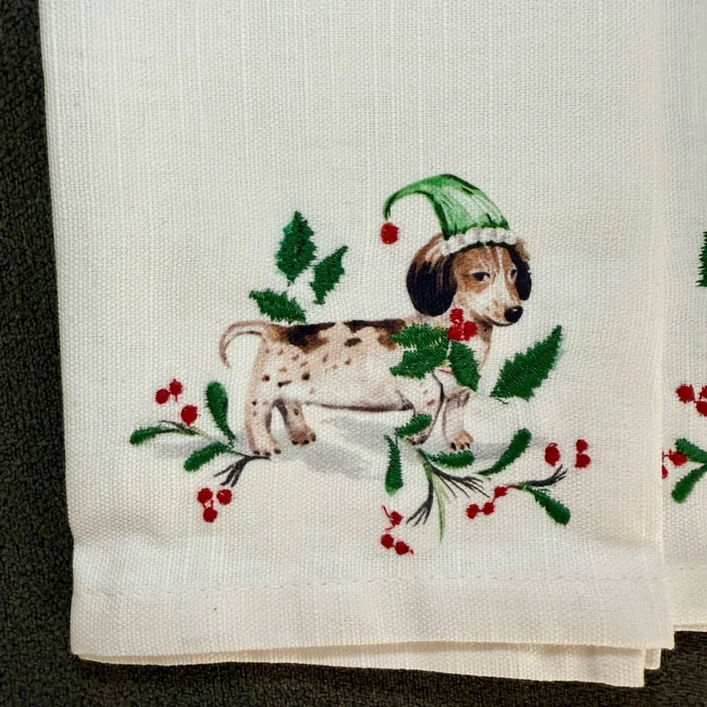 Pottery Barn Christmas Dog Hand Towels - Set of 2